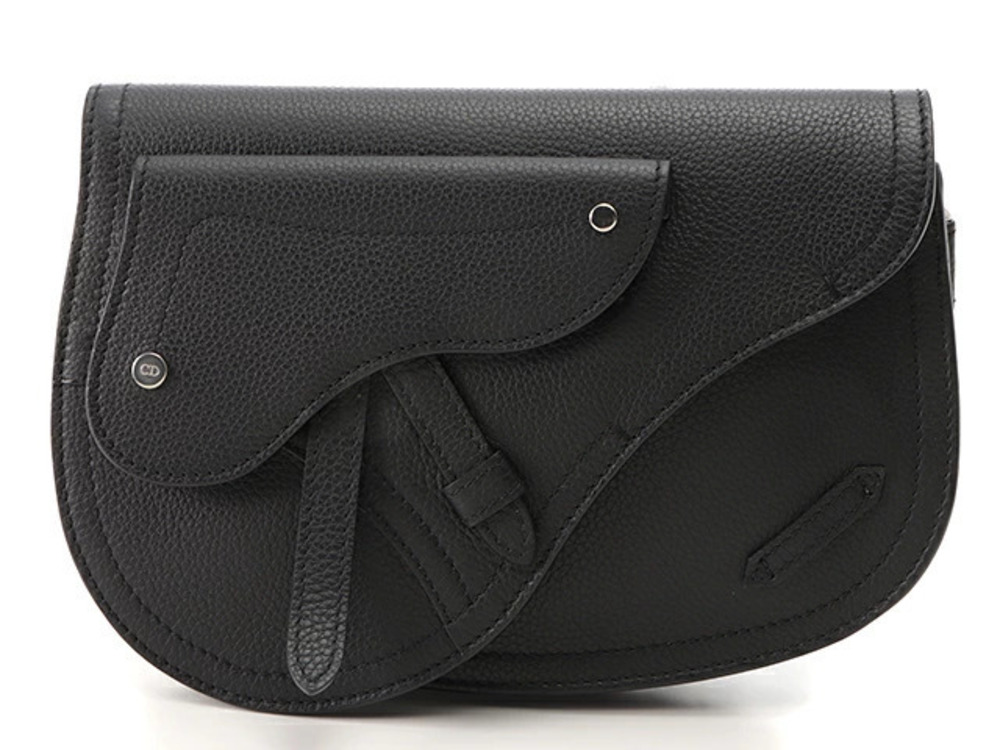 Christian Dior Saddle Pouch Clutch Hobo Bag Leather Black K